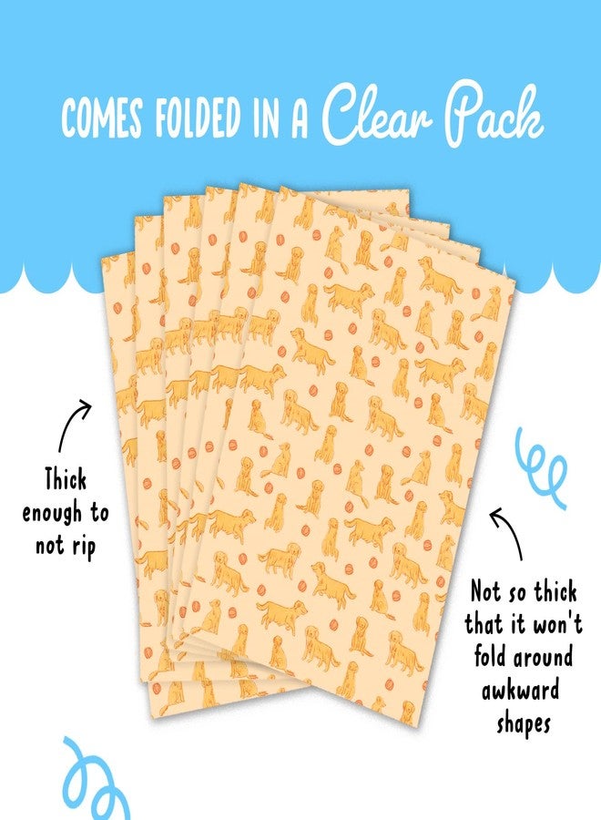 CENTRAL 23 - Birthday Wrapping Paper - 6 Gift Wrap Sheets - Golden Retriever Dogs - Yellow Wrapping Paper for Kids Men Women - Recyclable - Image 4